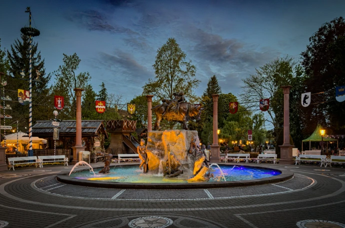 A beautiful fountain is the focal point